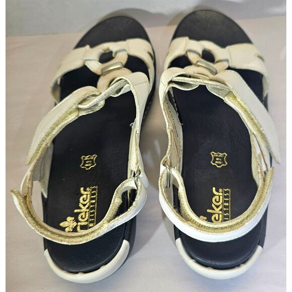 Rieker Womens White Leather Sandals With Adjustable Straps & Ring Detail size 11 - Picture 2 of 13